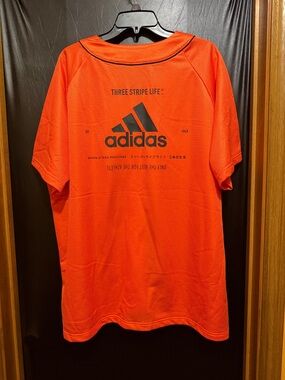 Adidas vibrant Orange Short-Sleeve snap Button Baseball Jersey with Black Piping